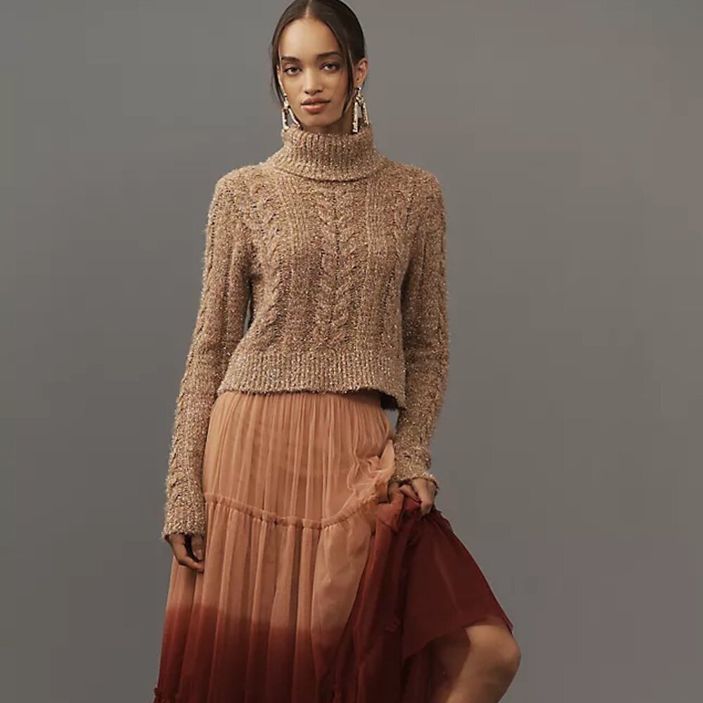 Ombre Tulle Maxi Skirt in Red Motif by Let Me Be by Anthropologie, NWT